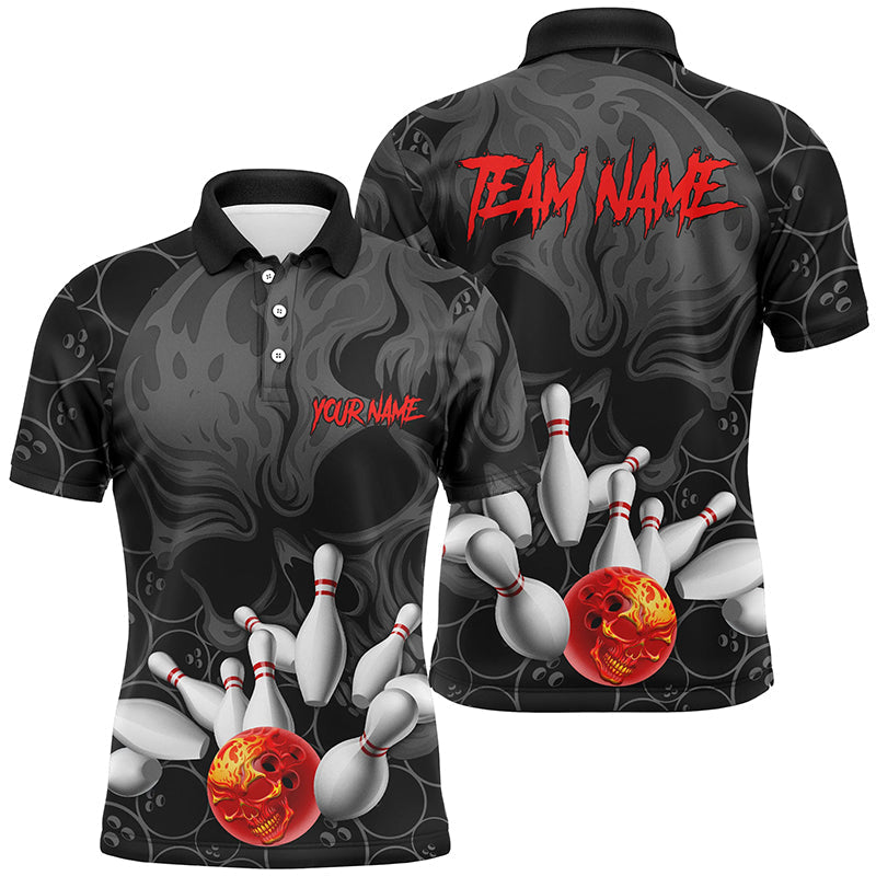 Personalisierte Flammen-Schädel-Herren-Bowling-Polohemden, Schädel-Bowlingteam-Trikots, Halloween-Outfits IPHW5366