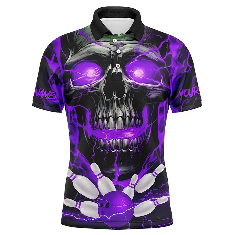 Individuelle lila Thunder Lightning Schädel-Bowlingteam-Trikots für Herren, Polohemden, Bowlingliga IPHW5369