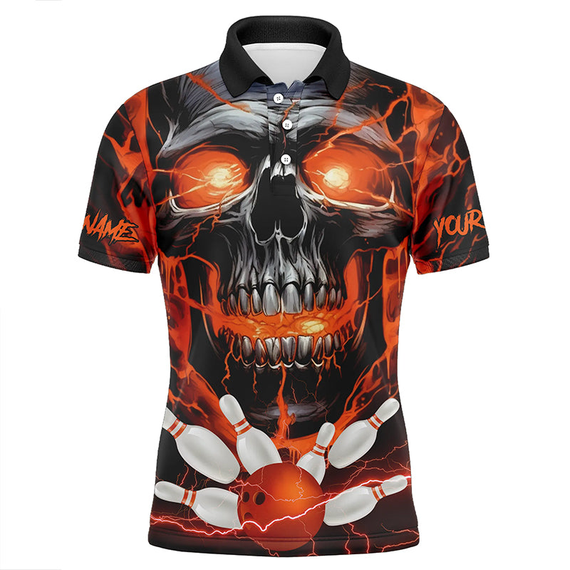 Individuelle orange Thunder Lightning Schädel-Bowlingteam-Trikots für Herren, Polohemden, Bowlingliga IPHW5370