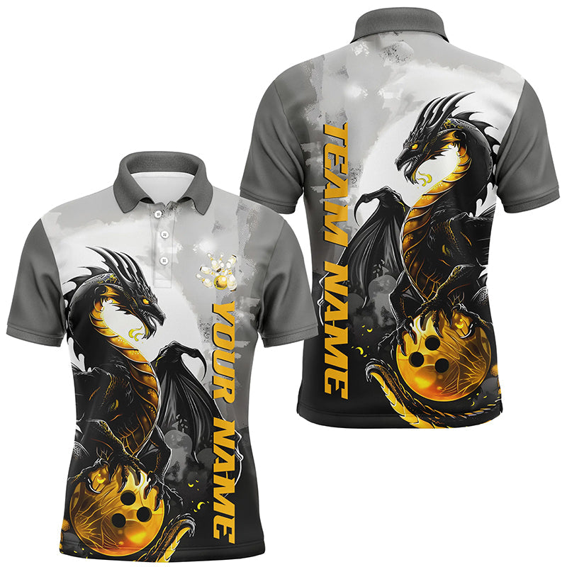 Schwarzgoldene individuelle Drachen-Bowlinghemden für Herren, Drachen-Bowlingteamhemden IPHW7058