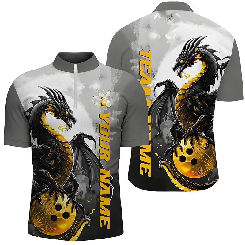 Schwarzgoldene individuelle Drachen-Bowlinghemden für Herren, Drachen-Bowlingteamhemden IPHW7058