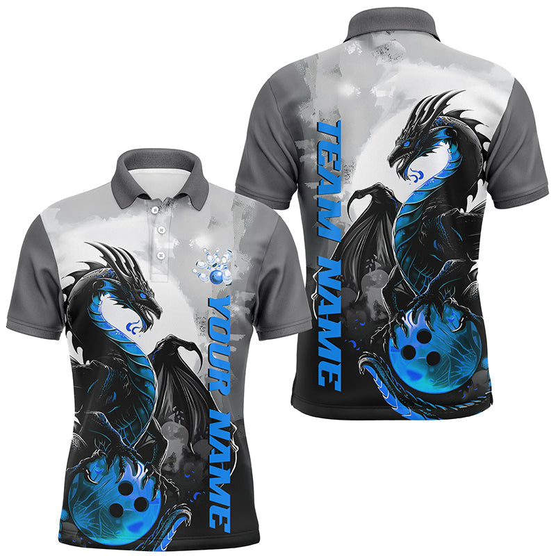 Schwarzblaue individuelle Drachen-Bowlinghemden für Herren, Drachen-Bowlingteamhemden IPHW7059