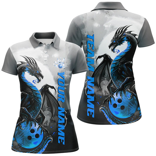 Schwarzblaue individuelle Drachen-Bowlinghemden für Damen, Drachen-Bowlingteamhemden IPHW7059