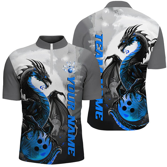 Schwarzblaue individuelle Drachen-Bowlinghemden für Herren, Drachen-Bowlingteamhemden IPHW7059