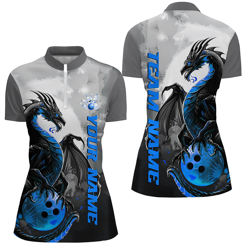 Schwarzblaue individuelle Drachen-Bowlinghemden für Damen, Drachen-Bowlingteamhemden IPHW7059