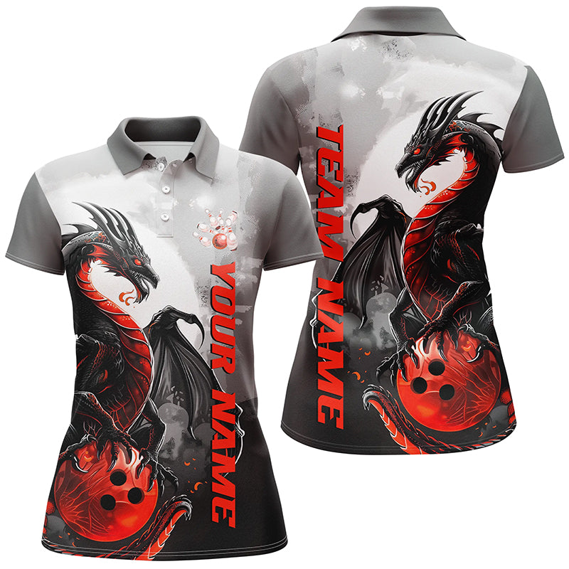 Schwarzrote individuelle Drachen-Bowlinghemden für Damen, Drachen-Bowlingteamhemden IPHW7060