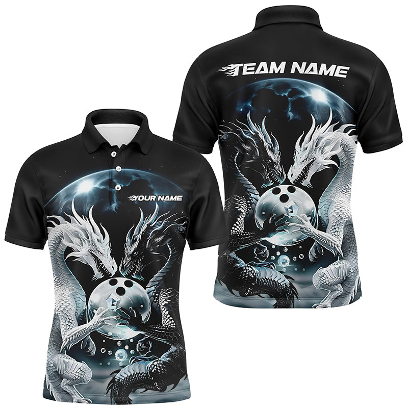 Schwarzweiße individuelle Drachen-Bowlinghemden für Herren, Drachen-Bowlingliga-Outfits IPHW7064