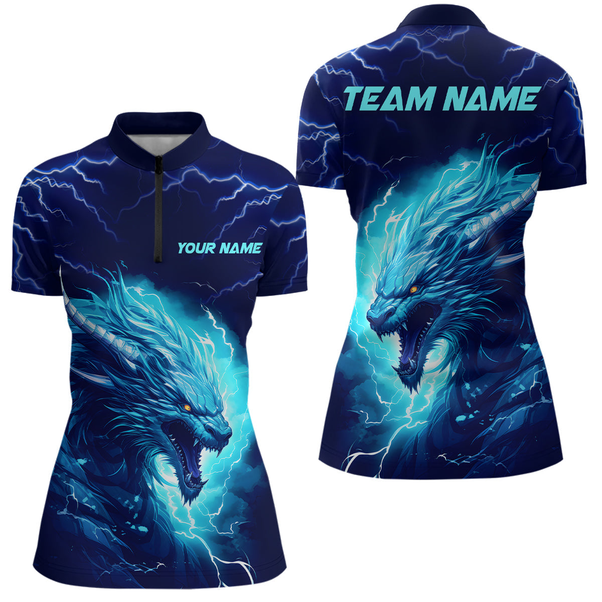 Blauer Lightning Thunder, individuelle Drachen-Bowlingteam-Hemden für Damen, Bowlingliga-Trikots IPHW5293