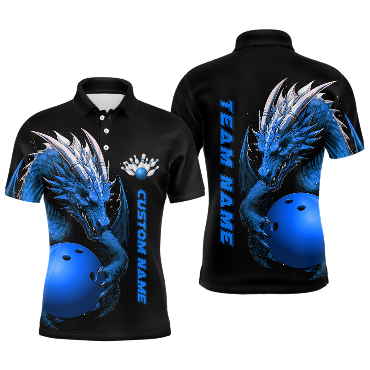 Individuell gestaltete Herren-Bowling-Poloshirts mit blauem Drachen-Design, Mannschafts-Trikots IPHW5294