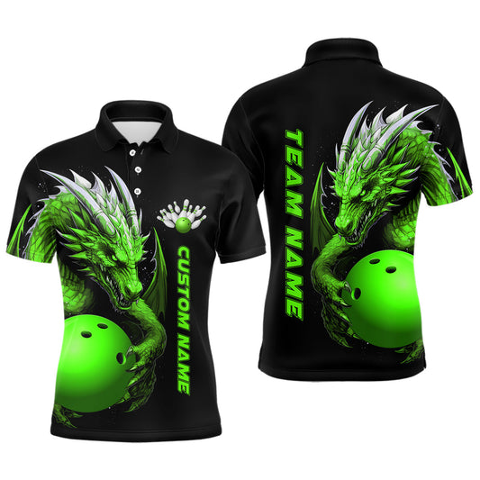 Individuell gestaltete Herren-Bowling-Poloshirts mit grünem Drachen-Design, Mannschafts-Trikots IPHW5295