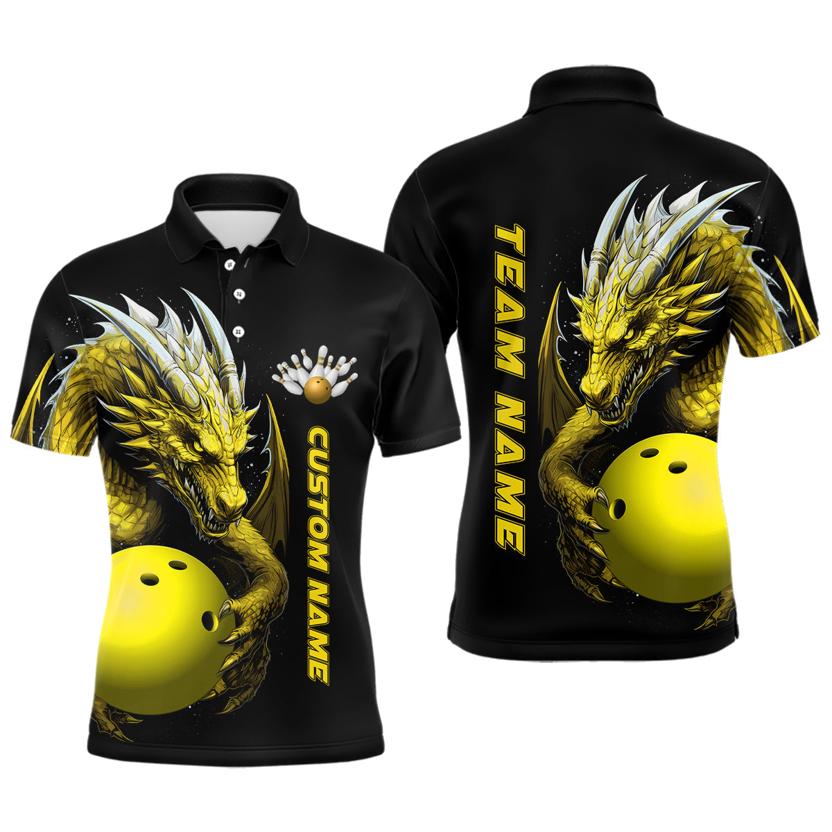 Individuell gestaltete Herren-Bowling-Poloshirts mit gelbem Drachen-Design, Mannschafts-Trikots IPHW5297