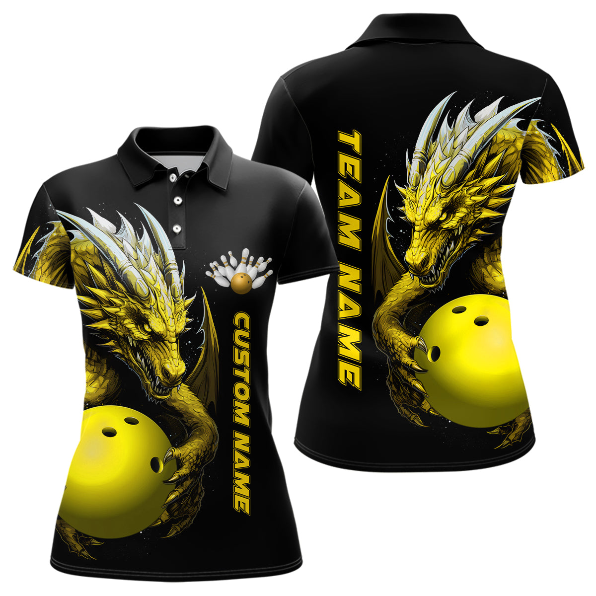 Individuelle gelbe Drachen-Damen-Bowling-Polohemden, Bowlingteam-Trikots für Bowler IPHW5297