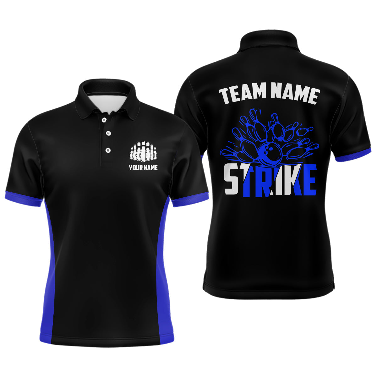 Personalisierte Strike-Bowlingteam-Hemden, Herren-Bowlinghemden, Bowlingliga-Trikots | Blau IPHW5513