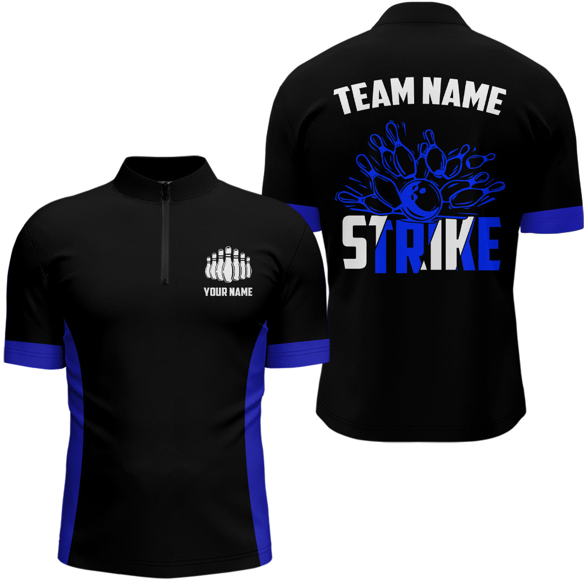 Personalisierte Strike-Bowlingteam-Hemden, Herren-Bowlinghemden, Bowlingliga-Trikots | Blau IPHW5513