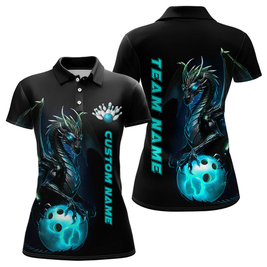 Individuelle Damen-Bowling-Polohemden, blaue Drachen-Bowlingteam-Trikots, Bowlingliga-Hemden IPHW5351