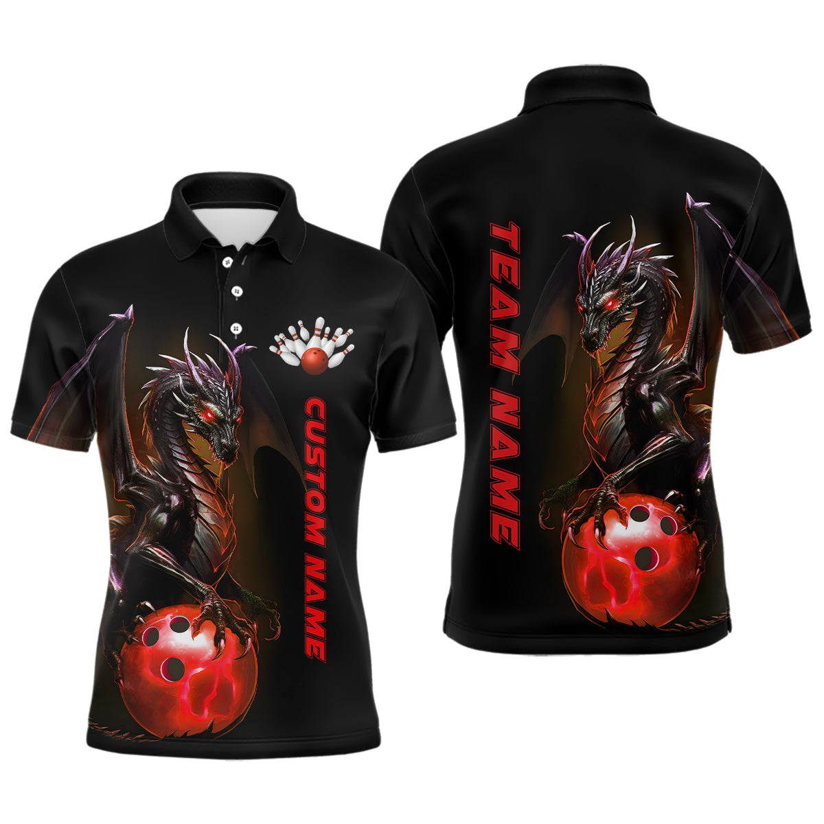 Individuelle Herren-Bowling-Polohemden, rote Drachen-Bowlingteam-Trikots, Bowlingliga-Hemden, Outfits IPHW5352