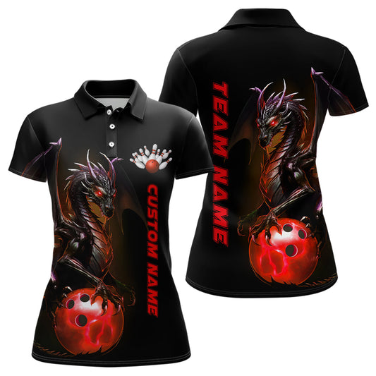 Individuelle Damen-Bowling-Polohemden, rote Drachen-Bowlingteam-Trikots, Bowlingliga-Hemden IPHW5352