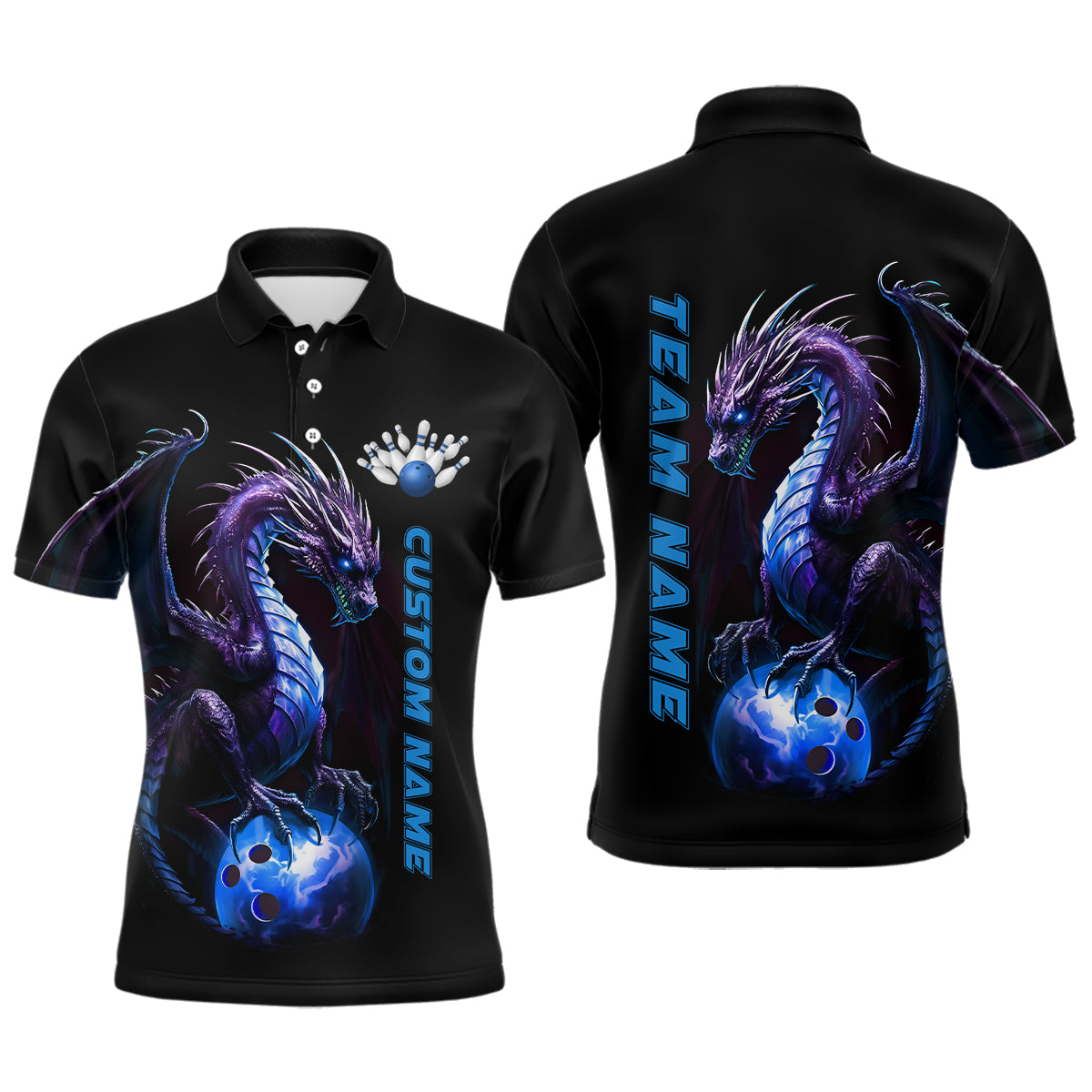 Personalisierte blaue Drachen-Bowlingteam-Trikots für Herren, Polohemden, Bowlingliga-Hemden IPHW5353