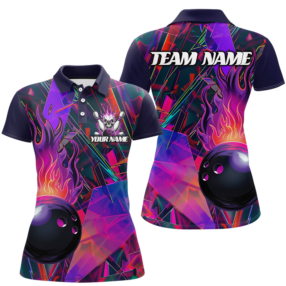 Individuelle bunte Bowlingliga-Hemden für Damen, Flammen-Bowlingkugel-Trikots IPHW6720