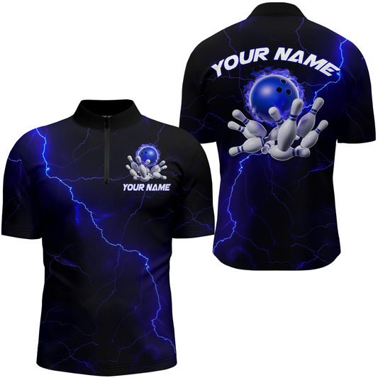 Blaue "Thunder Lightning"-Flammen-Bowlingkugel, individuelle Bowlingteam-Hemden für Herren und Damen, Bowler IPHW6716