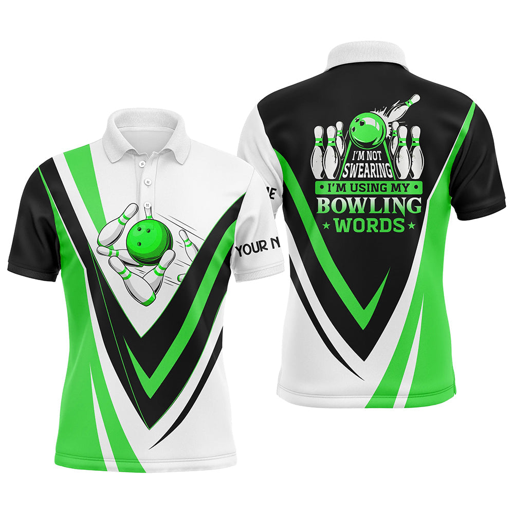 Individuelle Bowling-Poloshirts für Herren – „I'm not swearing, I'm using my bowling words“ Grüne Bowl-Shirts NQS6632