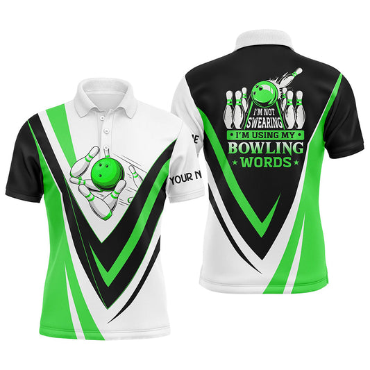 Individuelle Bowling-Poloshirts für Herren – „I'm not swearing, I'm using my bowling words“ Grüne Bowl-Shirts NQS6632