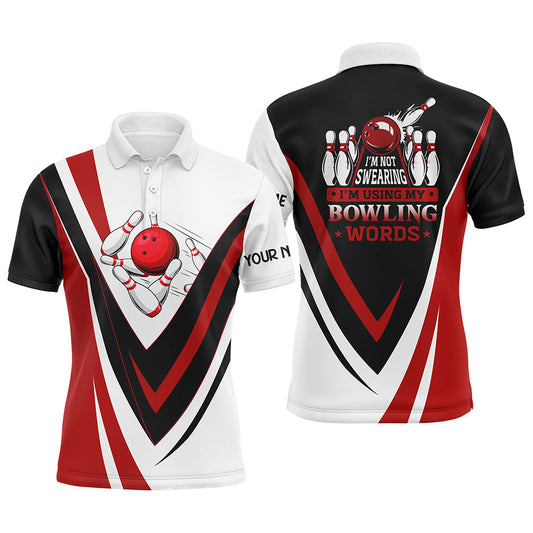 Individuelle Bowling-Poloshirts für Herren – „I'm not swearing, I'm using my bowling words“ Rote Bowl-Shirts NQS6633