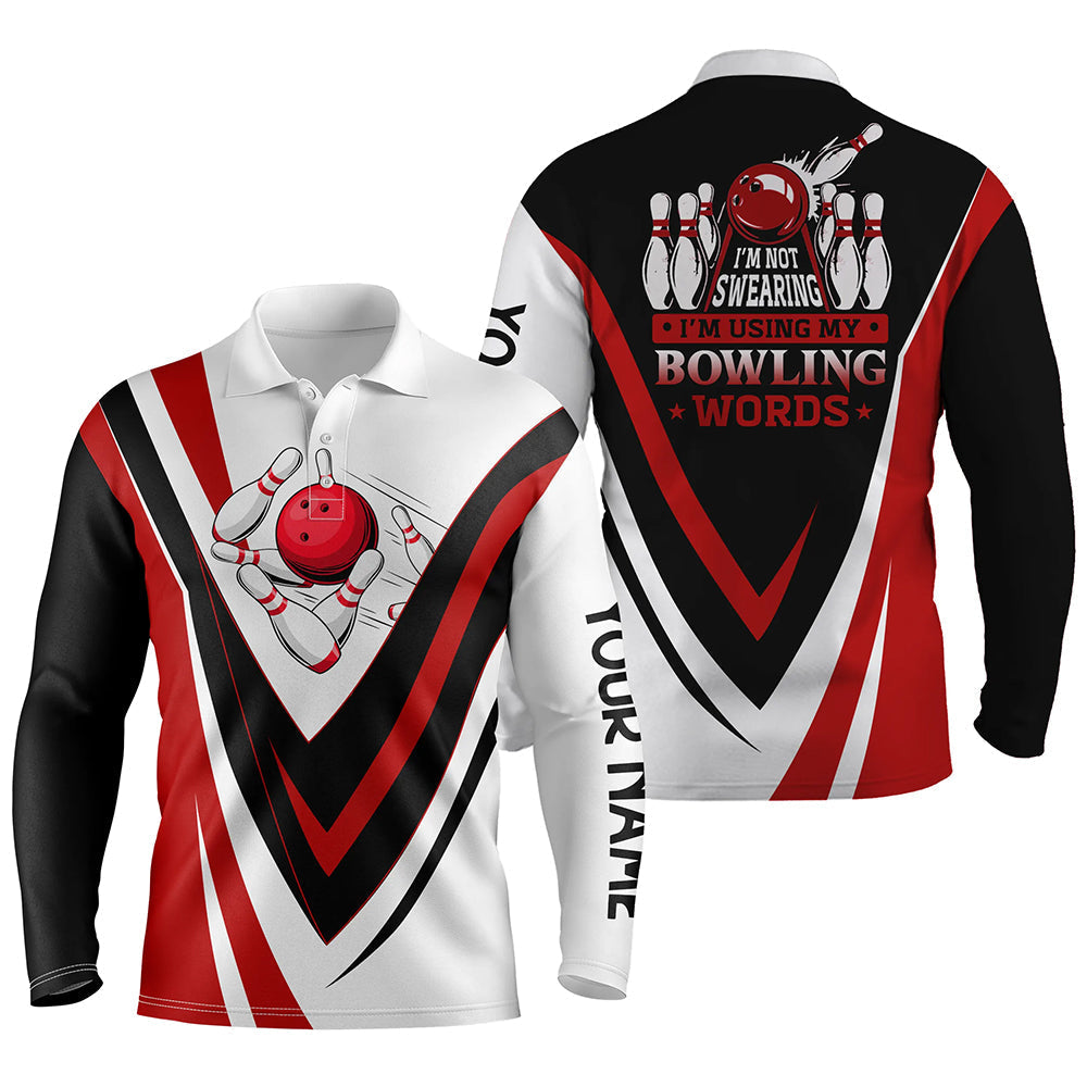 Individuelle Bowling-Poloshirts für Herren – „I'm not swearing, I'm using my bowling words“ Rote Bowl-Shirts NQS6633