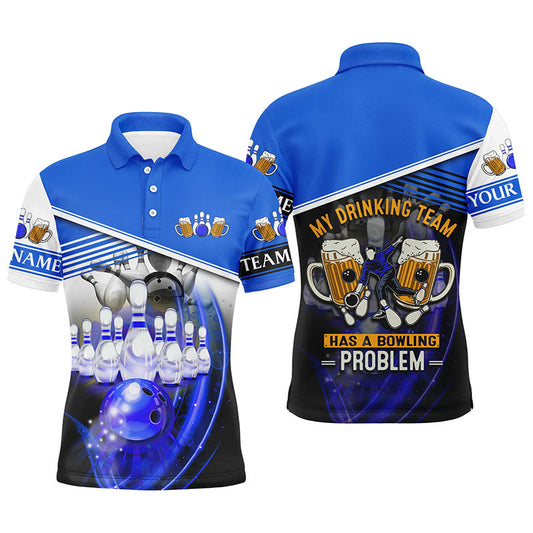 Herren-Bowling-Poloshirts – „My drinking team has a bowling problem“ Team-Liga-Trikots | Blau NQS6534