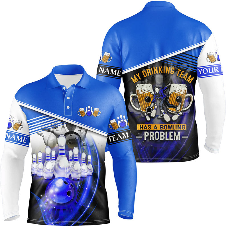 Herren-Bowling-Poloshirts – „My drinking team has a bowling problem“ Team-Liga-Trikots | Blau NQS6534