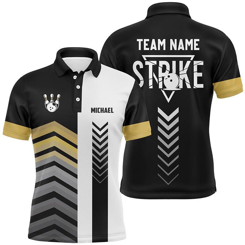 Schwarz-weiße Herren-Bowling-Poloshirts – Individuelle Retro-Bowlingkugel & Pins, Team-Liga-Trikots | Gelb NQS6328