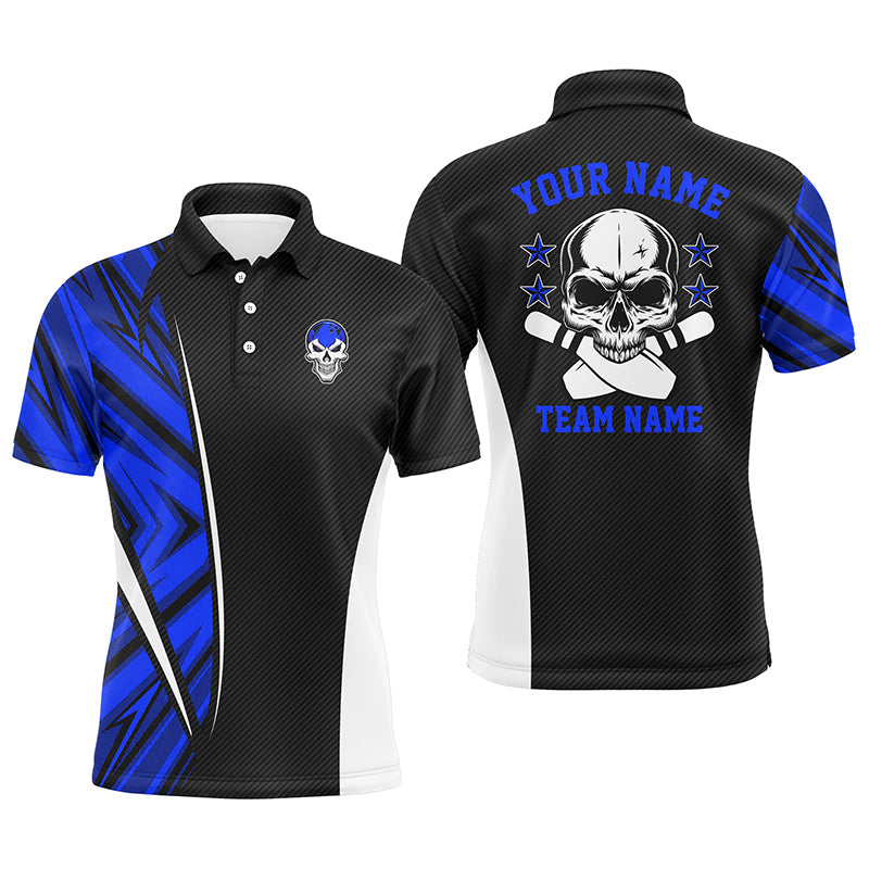 Schwarz-blaues Tarnmuster-Bowling-Poloshirts für Herren – Individuelle Tarnmuster-Team-Schädel-Bowling-Trikots NQS6368