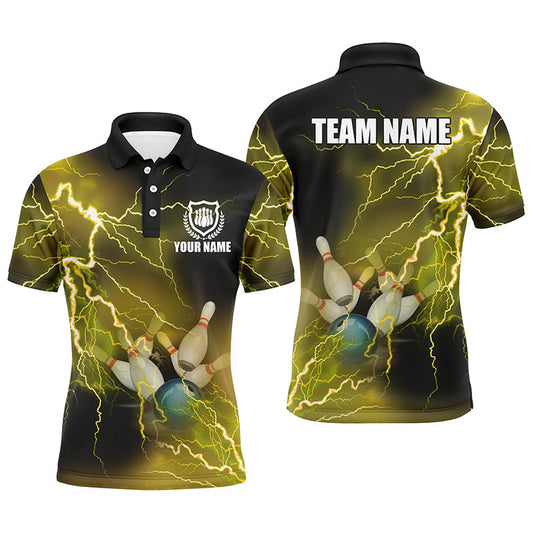 Herren-Bowling-Poloshirts – Individuelle gelbe Blitz-Bowling-Team-Trikots, Geschenk für Team-Bowler NQS6378