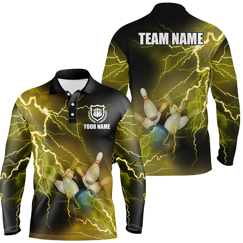 Herren-Bowling-Poloshirts – Individuelle gelbe Blitz-Bowling-Team-Trikots, Geschenk für Team-Bowler NQS6378