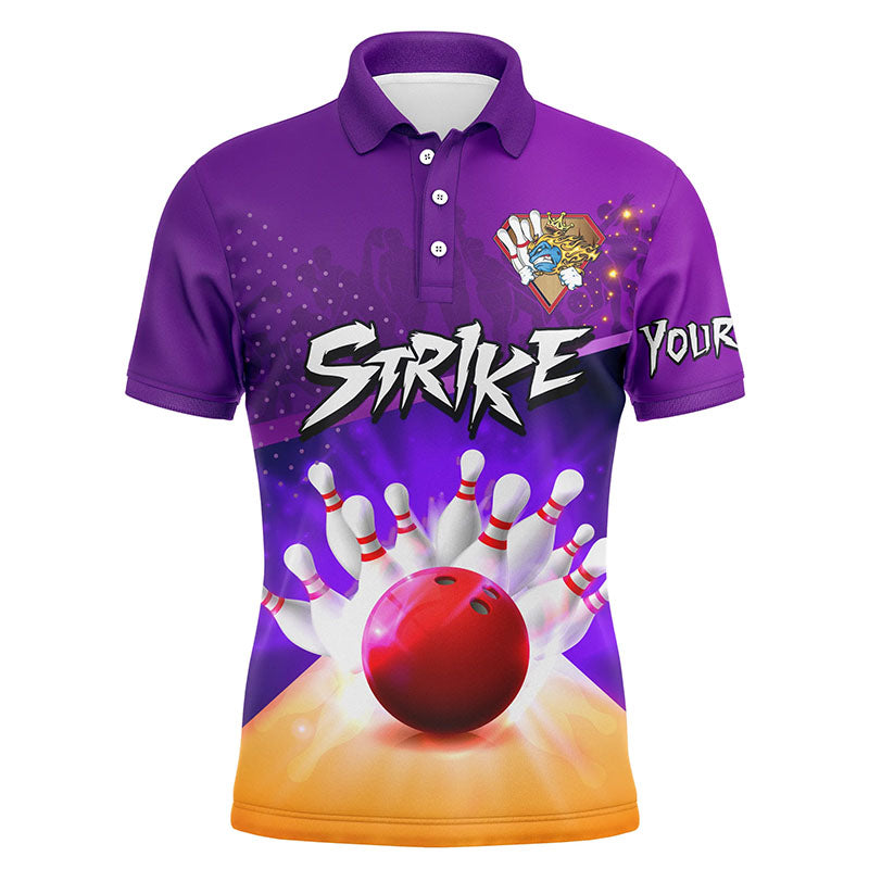 Herren-Kurzarm-Bowling-Poloshirt – Individuelle Bowlingkugel und Pins, Lila Team-Bowler-Trikots NQS5948