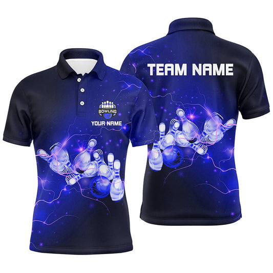 Herren-Bowling-Poloshirts – Individuelle Blaue Blitze und Donner Bowling-Team-Bowler-Trikots für Herren NQS6681