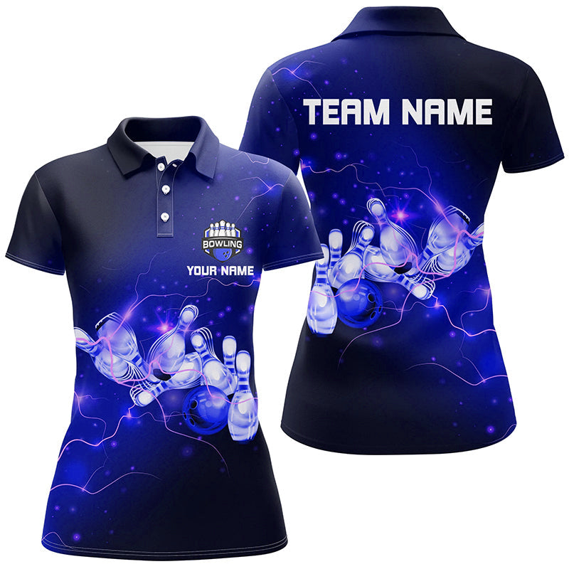 Damen-Bowling-Poloshirts – Individuelle Blaue Blitze und Donner Bowling-Team-Bowler-Trikots für Damen NQS6681