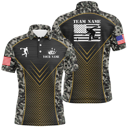 Herren-Bowling-Poloshirts – Individuelle Grün Camo American Flag Team-Liga-Trikots für Herren NQS6702