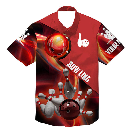 Hawaiianisches Bowlinghemd, personalisierter Name, rotes Flammen-Bowlinghemd, personalisierte Bowling-Teamhemden NQS4463