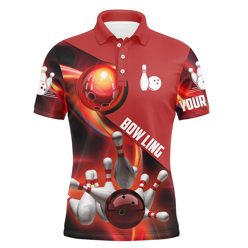 Herren-Bowlinghemd, personalisierter Name, rotes Flammen-Bowlinghemd, personalisierte Bowling-Trikots NQS4463