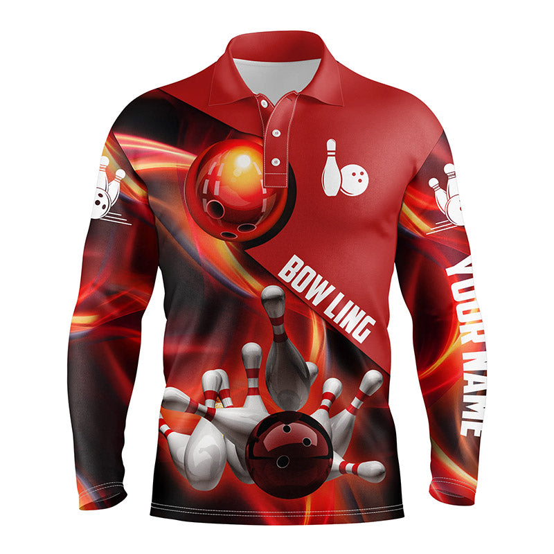 Herren-Bowlinghemd, personalisierter Name, rotes Flammen-Bowlinghemd, personalisierte Bowling-Trikots NQS4463