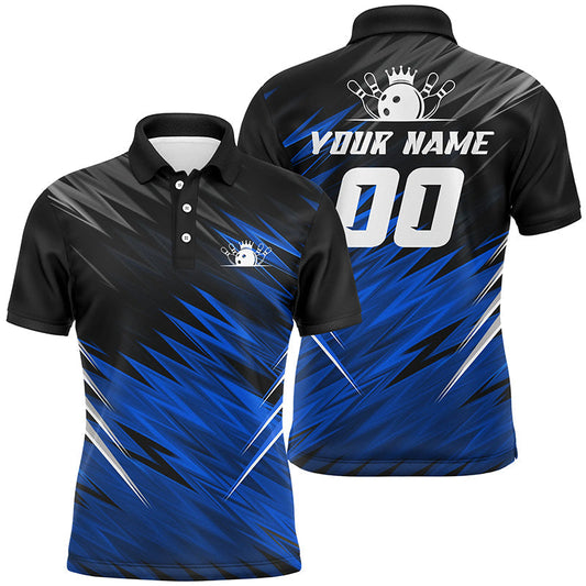 Blau-schwarze Herren-Kurzarm-Poloshirts – Individuelle Bowling-Shirts für Herren, Team-Bowling-Trikots Bowler NQS6475