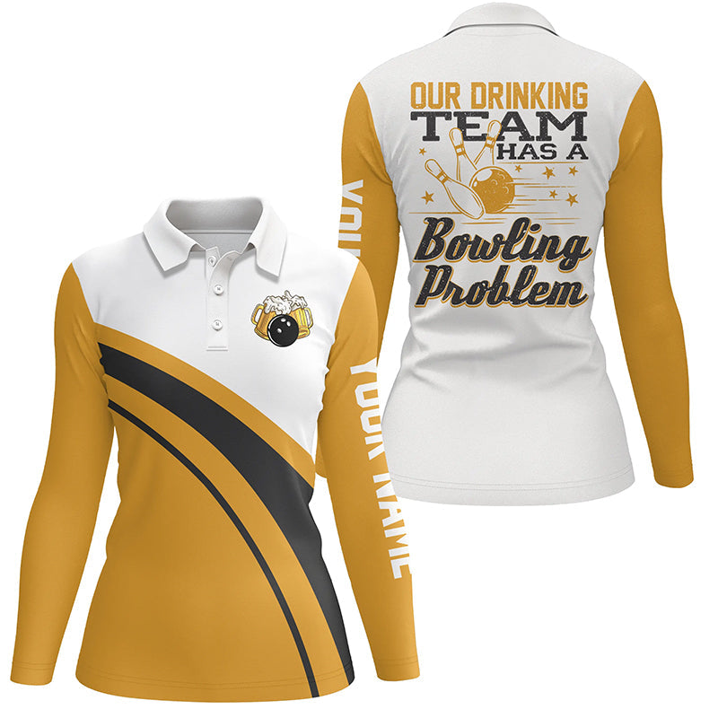 Lustige Gelbe Retro-Bier-Bowling-Poloshirts für Damen My drinking team has a bowling problem NQS6755