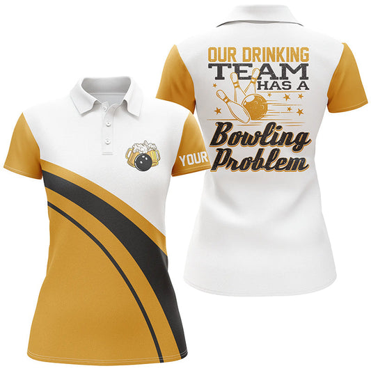 Lustige Gelbe Retro-Bier-Bowling-Poloshirts für Damen My drinking team has a bowling problem NQS6755