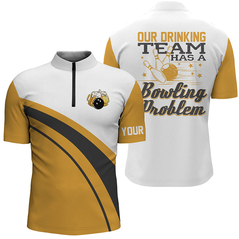 Gelbe Retro-Bier-Bowling-Quarter-Zip-Shirts für Herren My drinking team has a bowling problem NQS6755