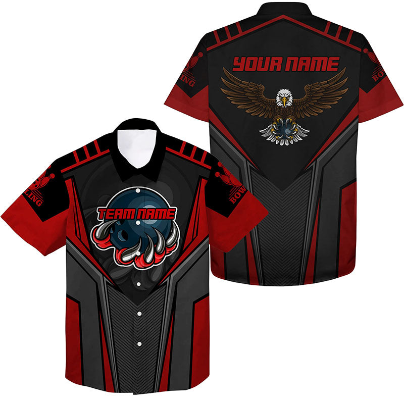 Personalisierte hawaiianische Bowlinghemden für Männer, Name und Teamname, Eagle Men's Bowling Team Shirts | Rot NQS4631