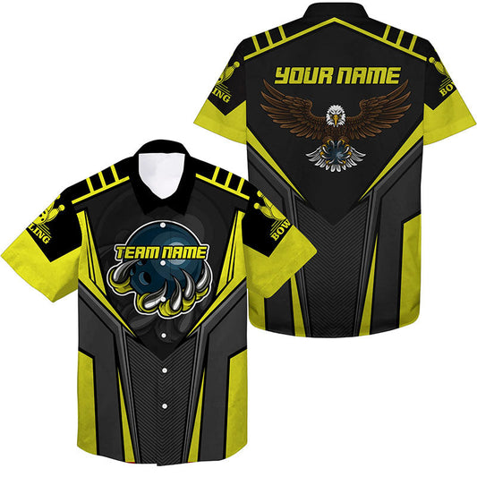 Personalisierte hawaiianische Bowlinghemden für Männer, Name und Teamname, Eagle Men's Bowling Team Shirts | Gelb NQS4631