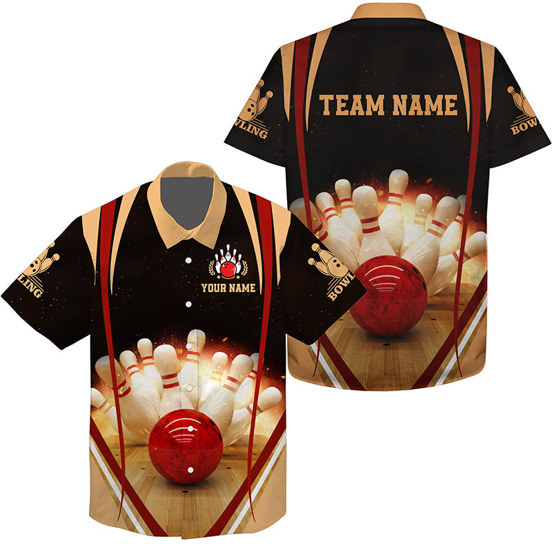 Schwarze Vintage-Hawaiianische Bowlinghemden, personalisierter Name und Teamname, Herren-Bowlerhemd, Bowling-Teamhemden NQS4477