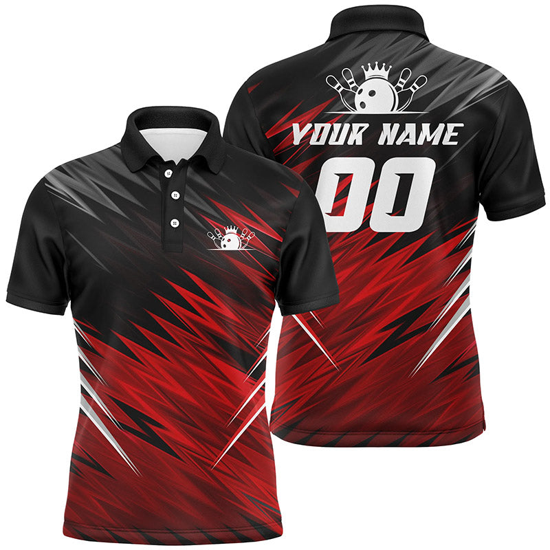 Rot-schwarzes Herren-Bowling-Poloshirt mit Kurzarm, personalisiertes Bowlinghemd für Herren, Team-Bowlingtrikots NQS5137