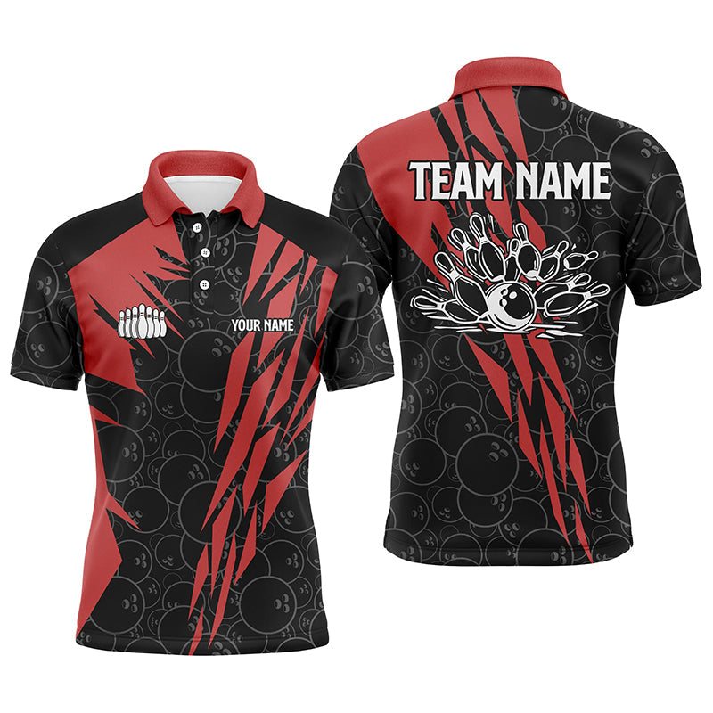 Schwarzes Tarnmuster-Bowling-Poloshirt für Herren – Individuelle „Strike“-Team-Liga-Trikots | Rot NQS6343